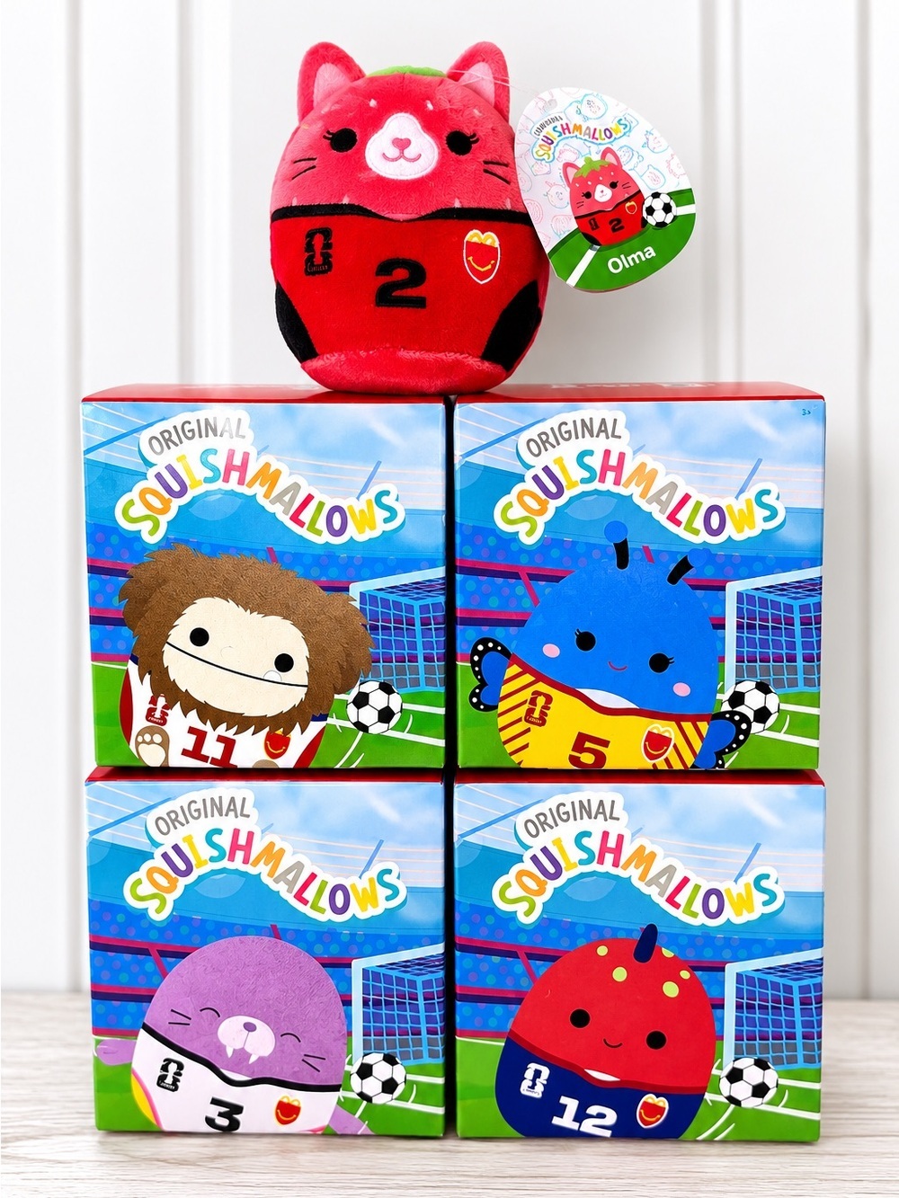 Squishmallows Soccer Squad Mystery Plush Lot 4 Sealed Boxes + Olma Cat NWT